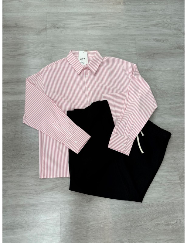 Camicia crop a righe rosa