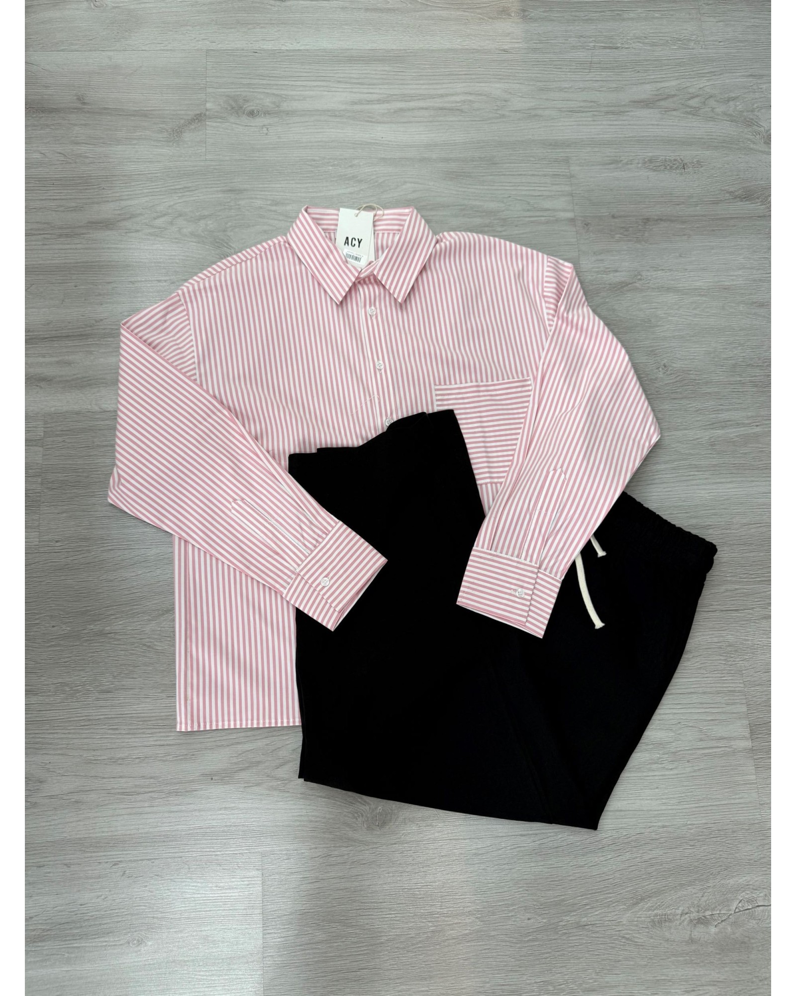 Camicia crop a righe rosa