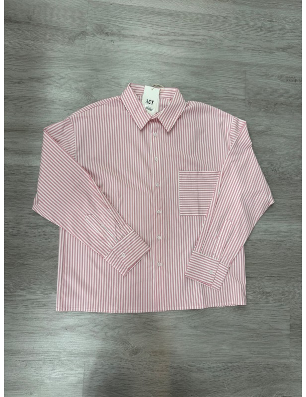 Camicia crop a righe rosa