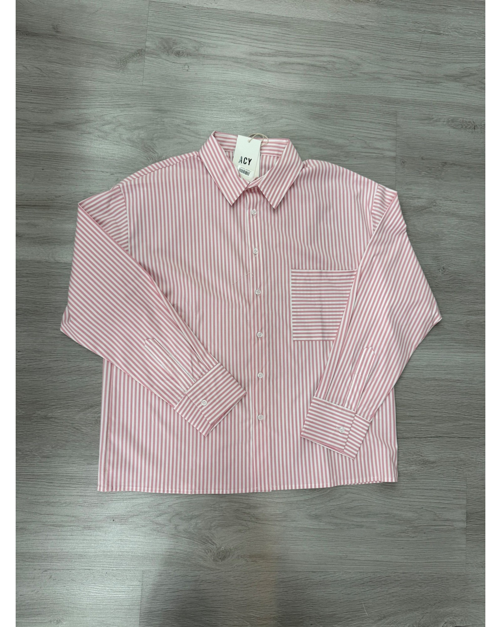 Camicia crop a righe rosa