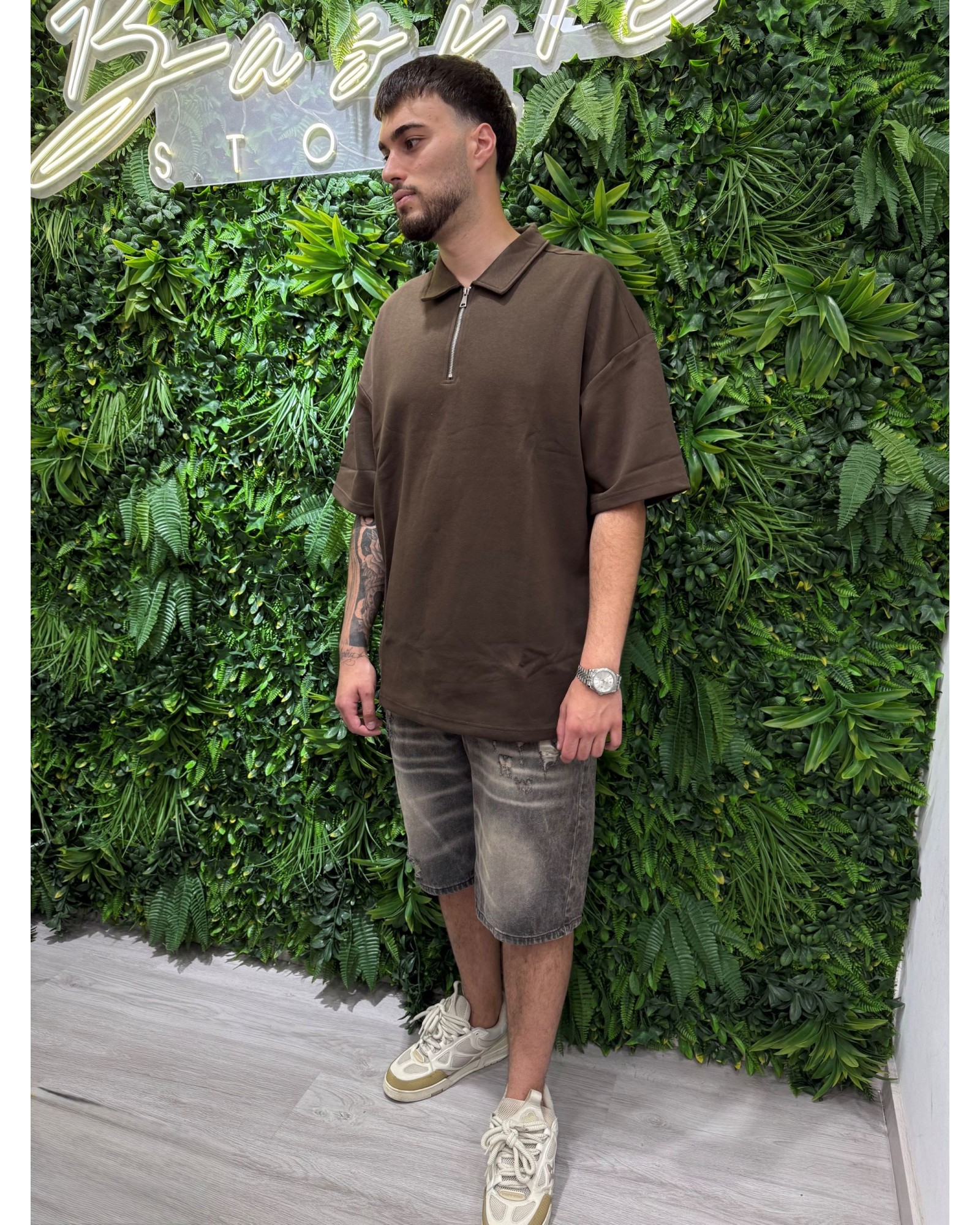 Polo over zip marrone