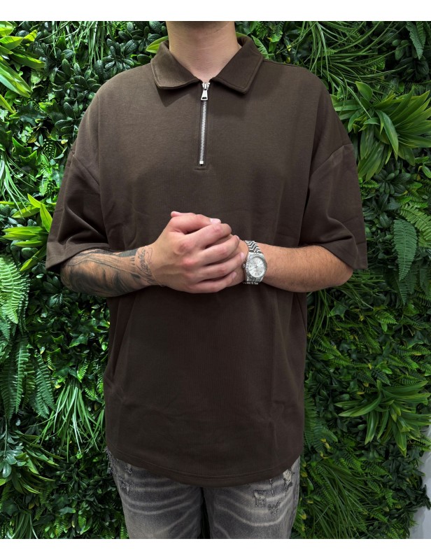 Polo over zip marrone