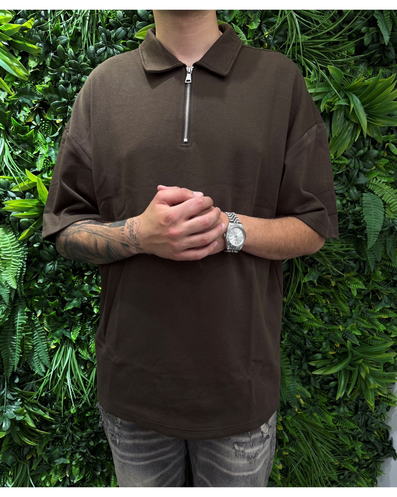Polo over zip marrone