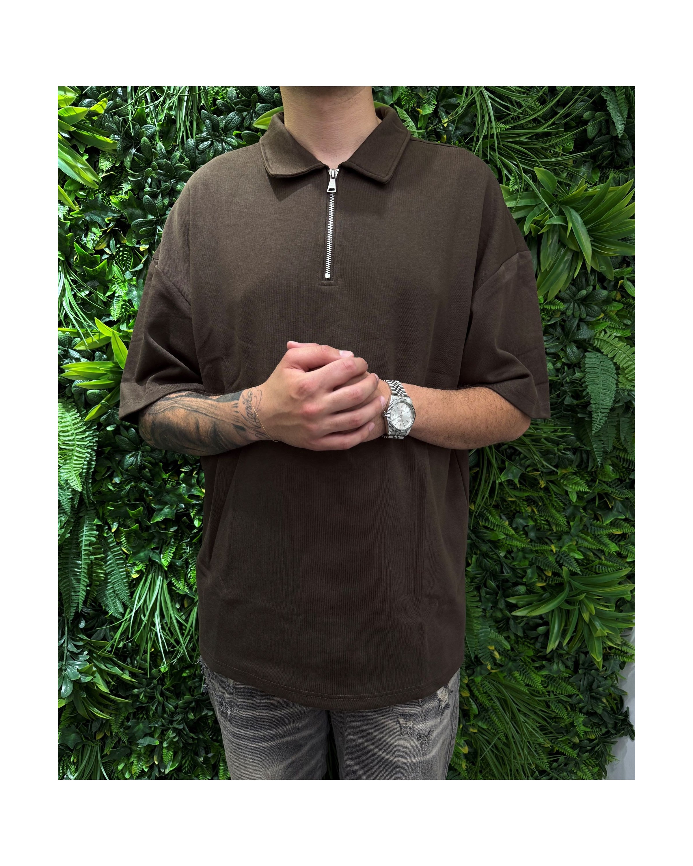 Polo over zip marrone