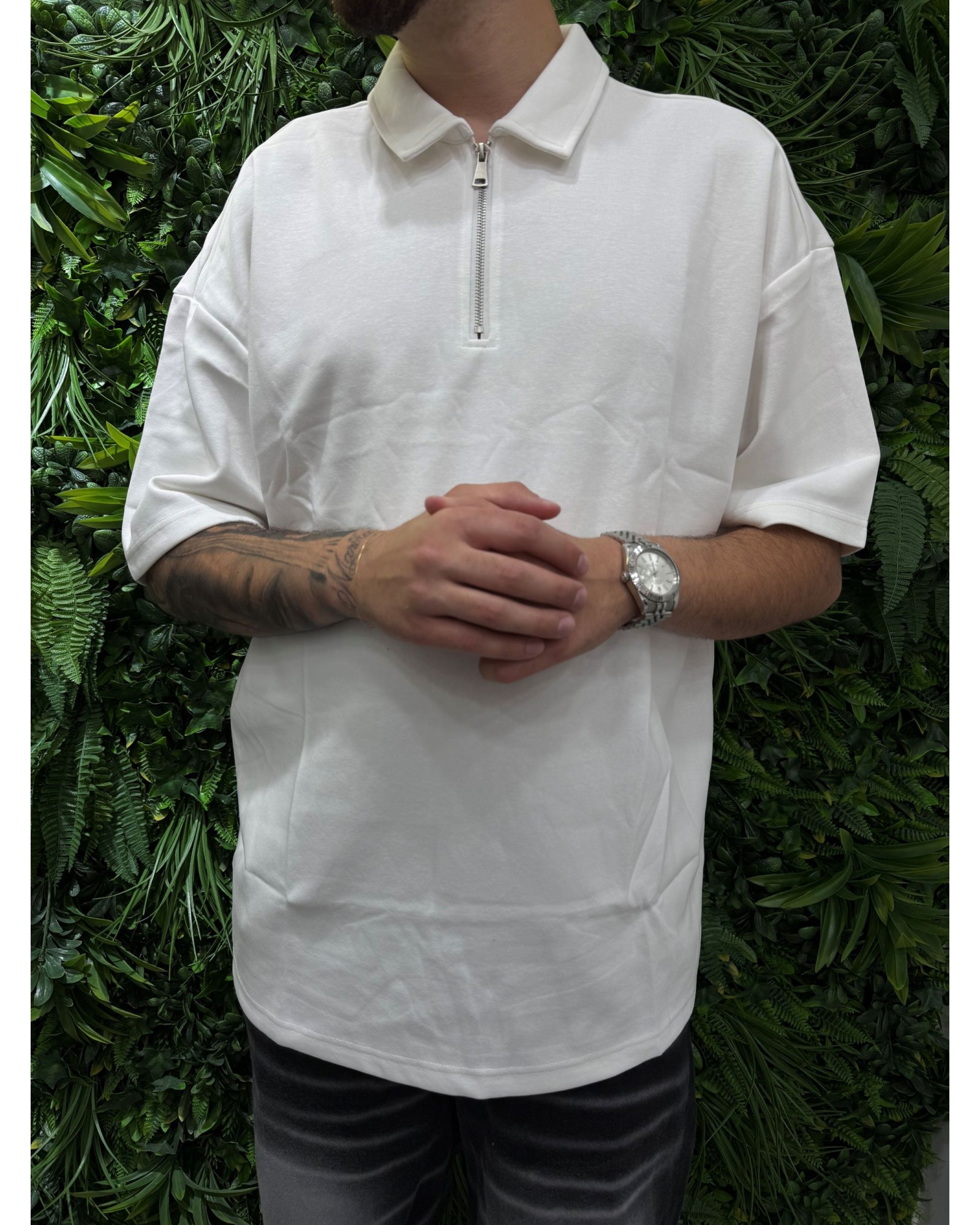 Polo zip over bianca