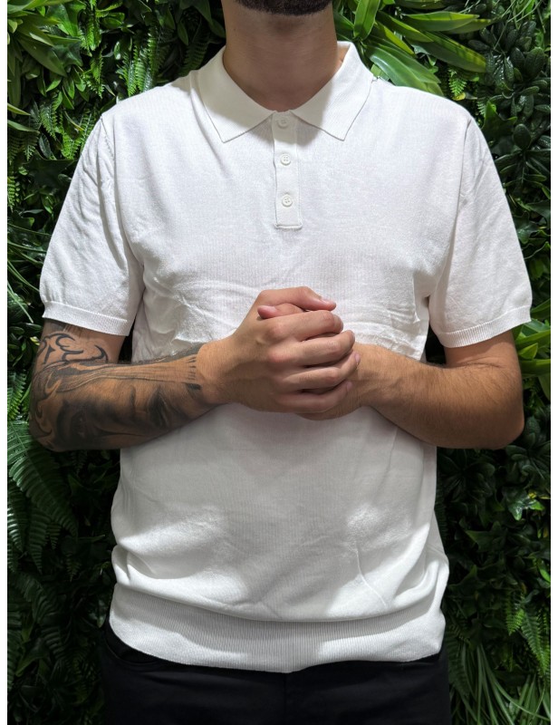 Polo slim fit bianca bottoni