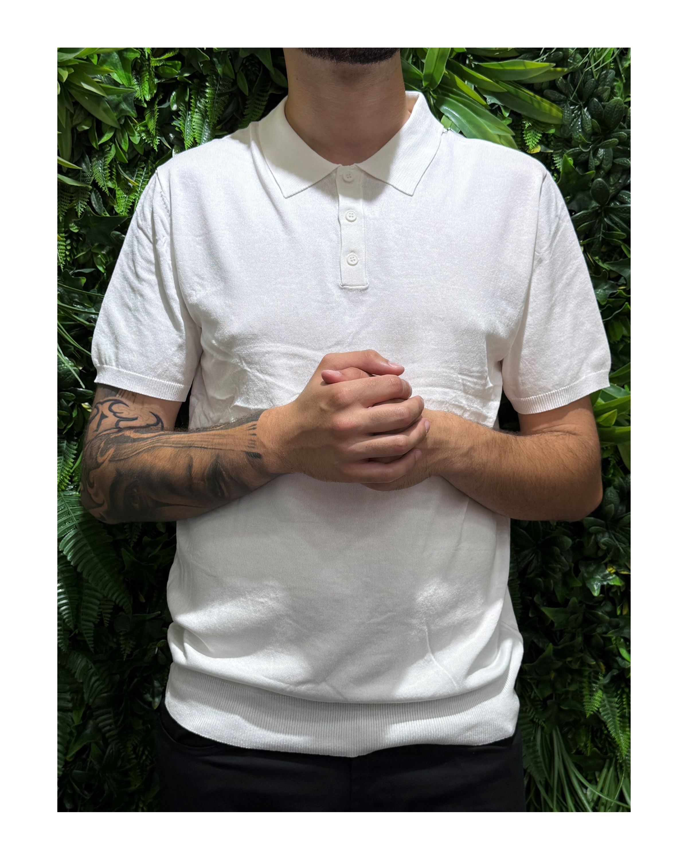 Polo slim fit bianca bottoni
