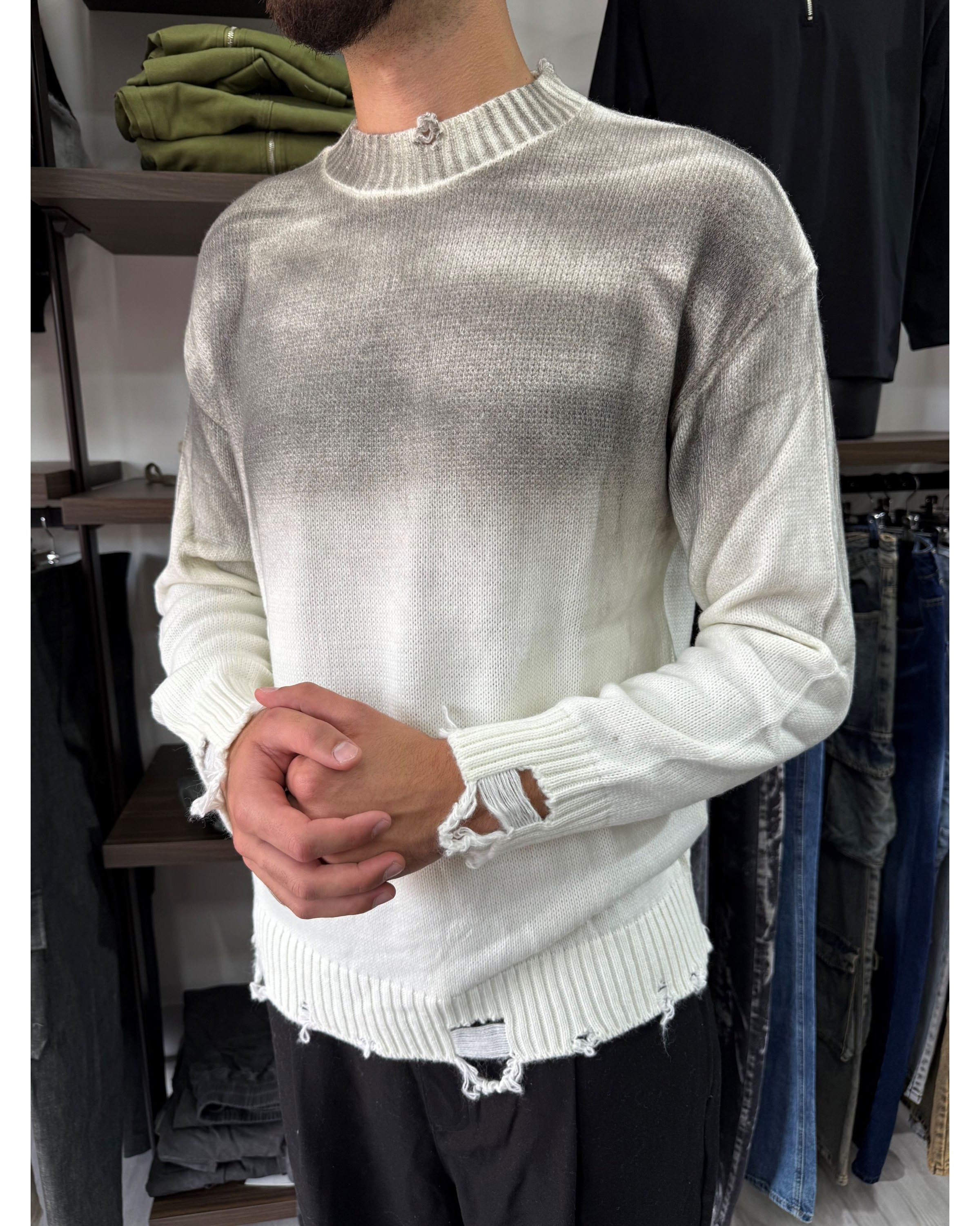 Maglione stone washed crema